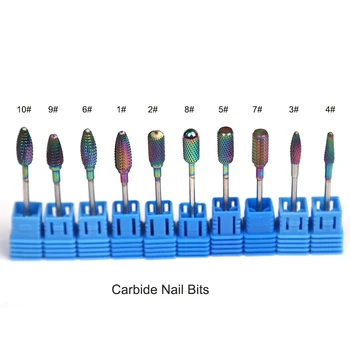 

YOVIBIT 2PCS/LOT 10 Types Rainbow Carbide Nail Drill Bit Manicure Accessory Nail Burr Pedicure