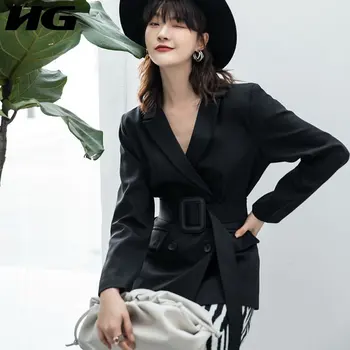 

HG Drawstring Waist Solid Blazer Women 2020 Autumn Casual Fashion New Style Temperament All match Full Sleeve Blazer ZP2627