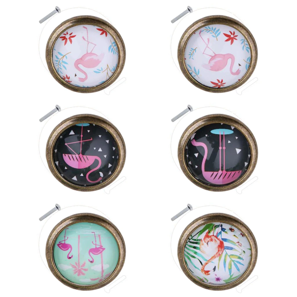 6 Piece/Set Chic Flamingo Design Handles Door Dresser Drawer Cabinet Cupboard Pull Knob for Home Decoration DIY, Mini