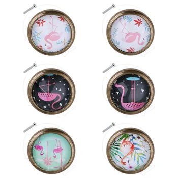 

6 Piece/Set Chic Flamingo Design Handles Door Dresser Drawer Cabinet Cupboard Pull Knob for Home Decoration DIY, Mini