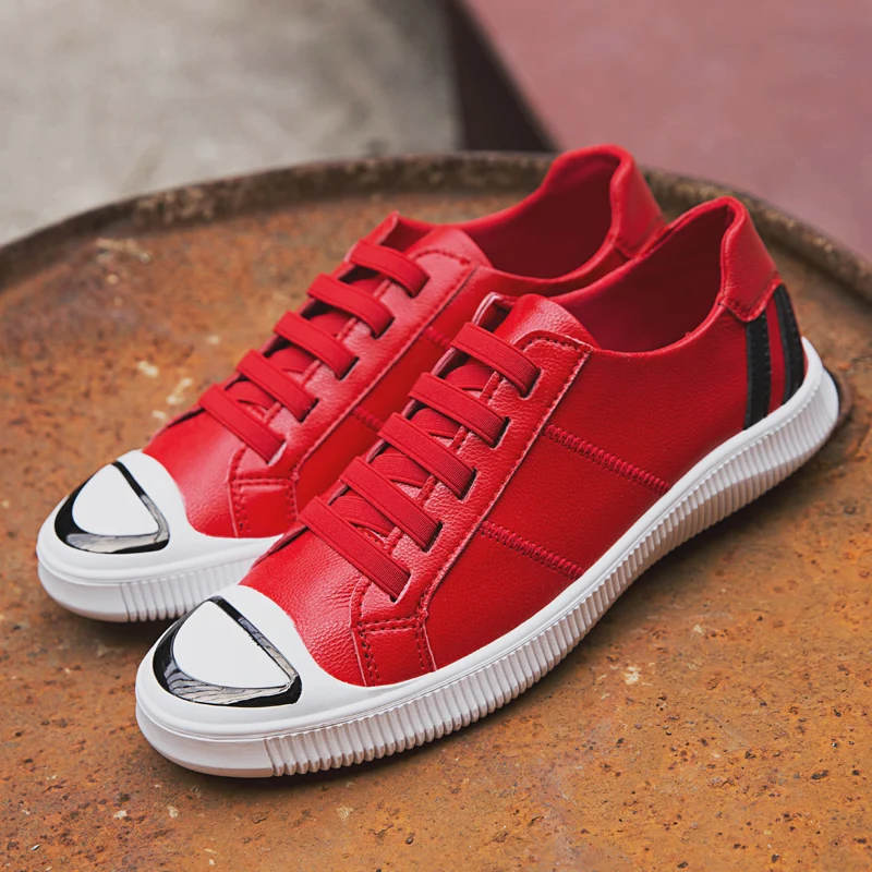 

New Luxury Young Casual Men Footwear Low Top Leather Sneakers For Men Red White Flats Casual Shoes Designer Brand Sneakers Mens