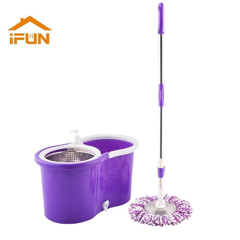 

iFun Spin Mop Easy Wring Microfiber Cleaning System, Stainless Steel 360 Spin Dry Mop with Bucket Washable Hardwood Floor Clean