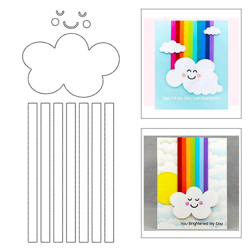 

2020 New Rainbow Cloud Smile Sentiment Word Background Stamps and Metal Cutting Dies Scrapbooking Foil For Card Making