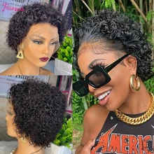 

Pixie Cut Curly lace front human hair wigs for black women Brazilian hair Pre Plucked with Baby Hair 150% Density Natural Black