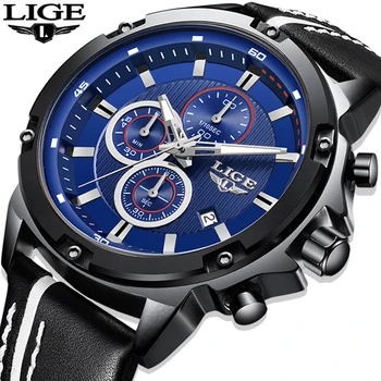 

LIGE Fashion Mens Watches Top Brand Luuxury Blue Quartz Clock Male Casual Leather Waterproof Sport Chronograph Relogio Masculino