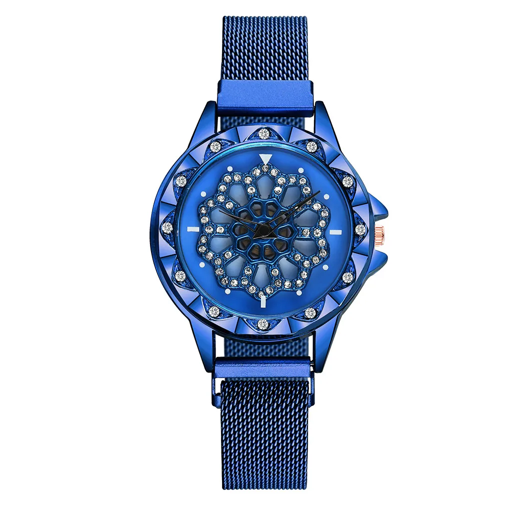 Женские роскошные часы со стразами, модные кварцевые часы звездного неба, специальные часы с вращением на 360 градусов, с цветком и бриллиантом, циферблат, YE1 - Цвет: B