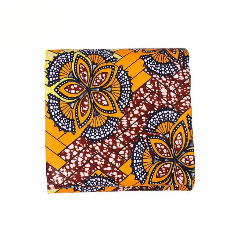 Orange Flowers Print Fabric Cotton Pagnes African Real Dutch Wax 6Yard/lot African Fabric