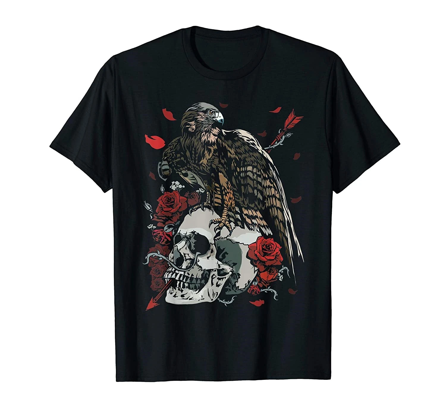 Футболка Hawk Spirit с изображением животного черепом и розами подарок на день