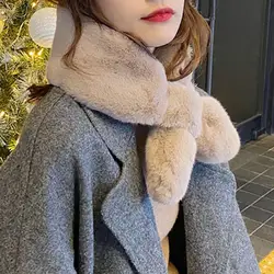 Women Scarf Winter Solid Color Keep Warm Thickening Fake Rabbit Fur Collar Lady Scarf Colorful Cross Scarf for Outdoor