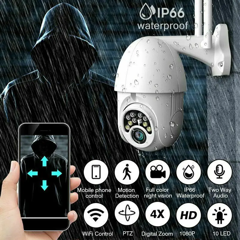 

1080P HD 2.0MP Waterproof Outdoor WiFi Wireless IP Camera Security Night Vision Wireless Zoom AU Plug