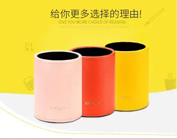 

High-end creative fashion round pen holder PU leather office stationery desktop multifunction storage brush pot office supplies