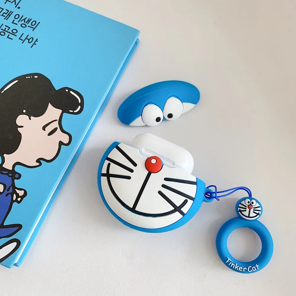 Кольцевой ремешок для AirPods 1 2 мультяшный Bluetooth беспроводной чехол для наушников Мягкий силиконовый Doraemon чехол для наушников Air Pods 2 чехол s