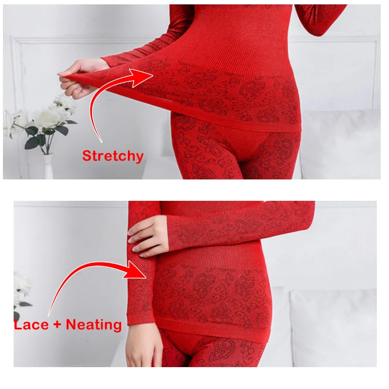 Womens Thermal Underwear Lace Sets Print Luxury Long John Thermal Tops and Bottom Suit Winter Body Shape Lingerie ouc1727