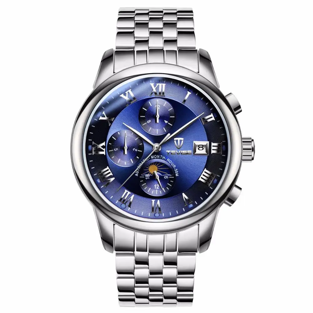 Дропшиппинг бренд Tevise мужские часы автоматические механические модные moon phase из нержавеющей стали мужские часы Relogio Masculino - Цвет: 9008C