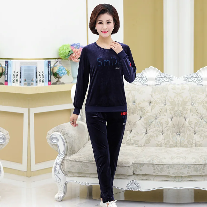 

Middle-aged Middle-aged Women Dress Gold Velvet Set Mom Fall And Winter Clothes Long-sleeved Upper Garment Fashion Women Loose-F