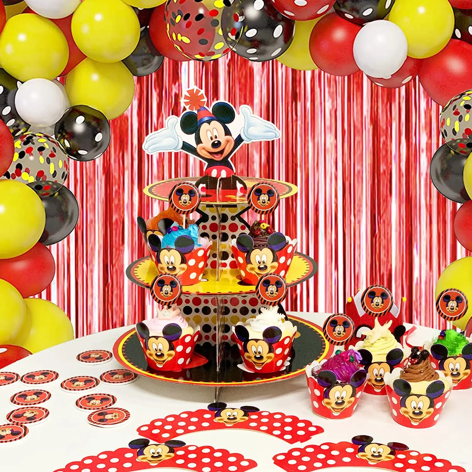 1-years-aniversary-mickey-mouse-1st-birthday-cake-topper-black-red-party-decor