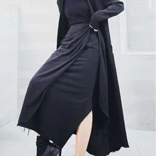 [Мода] осенняя и зимняя новая продукция, модная одноцветная Асимметричная юбка средней длины с высокой талией, Женская юбка PA191