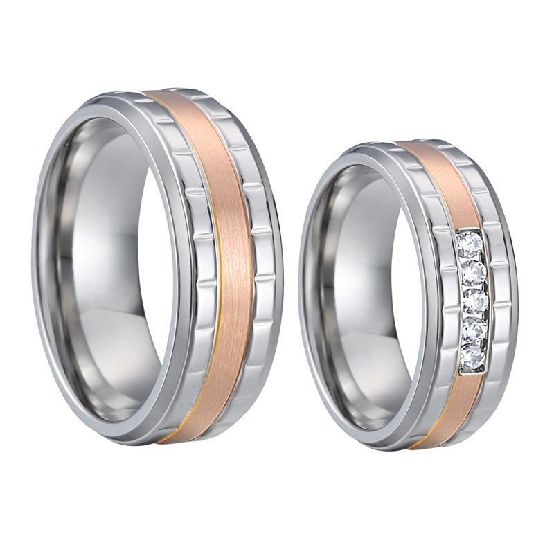 

2019 Latest love alliance Designer 2 gram 14K rose gold titanium jewelry wedding band couple rings set for men and women