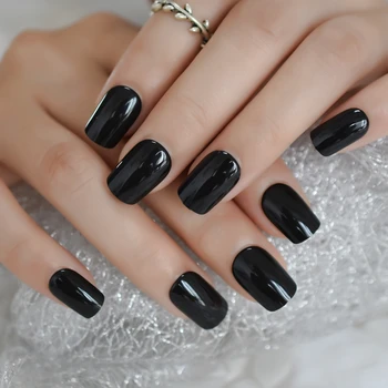 

Gorgeous Black Fake Nails Glue On Back Extremely Glossy Quanlity Press On Nails 24pcs kit