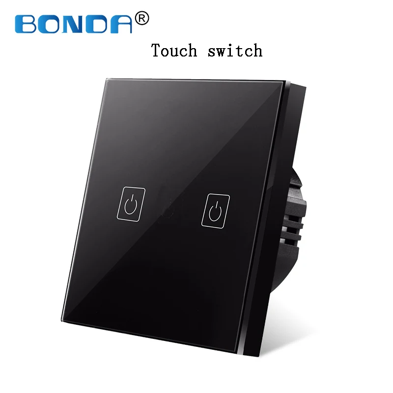 BONDA touch switch, EU standard, white crystal, glass panel, touch switch, Ac220v, 1 set, 1 way, wall light, wall touch screen