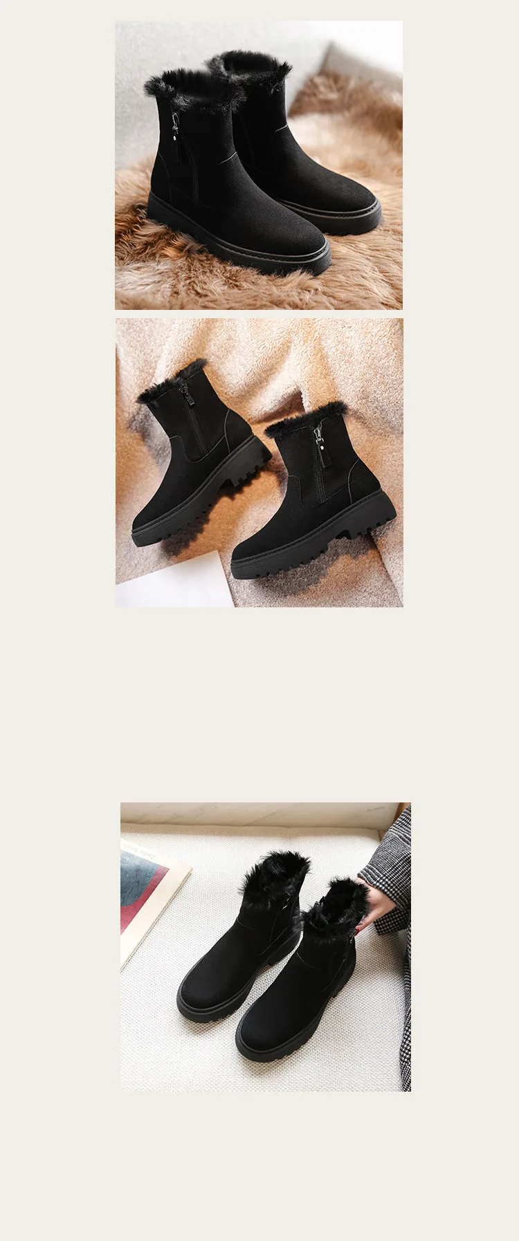 Nubuck Snow winter boots women plus size 4243 plush warm platform booties ladies fur cotton shoes suede motorcycle martin bottes