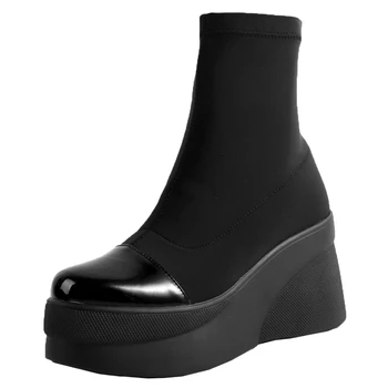 

DORATASIA Leisure Women Wedges Patchwork Ankle Shoes 2020 Slip On Boots Women Wholesale Solid Platform Winter Boots