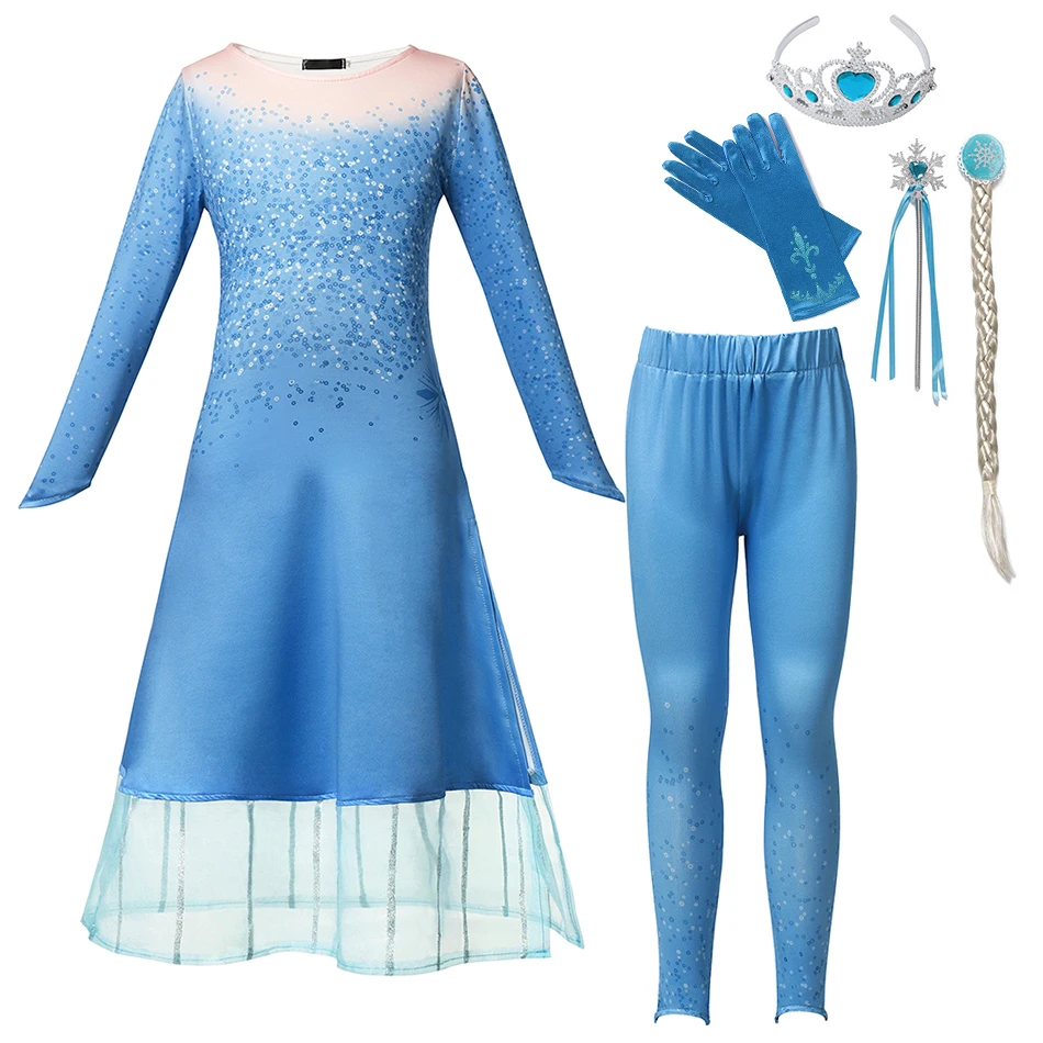 Girl Christmas Princess Dress Anna Elsa 2 Cosplay Party Costume set Dresses Trousers Kids Snow Queen Elsa Dress Fancy Vestidos - Цвет: Elsa Dress Set 03