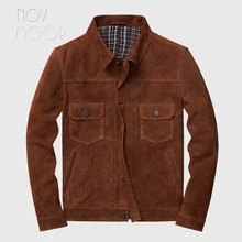 Novmoop Корейская Молодежная коричневато-желтая куртка из натуральной коровьей кожи с пуговицами, Мужское пальто deri ceket casacos LT2883