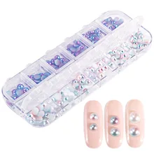 Маникюр DIY ювелирные изделия Русалка градиент симфония полукруглая жемчужина синий и белый AB смолы алмаз смешанные аксессуары для мобильных телефонов