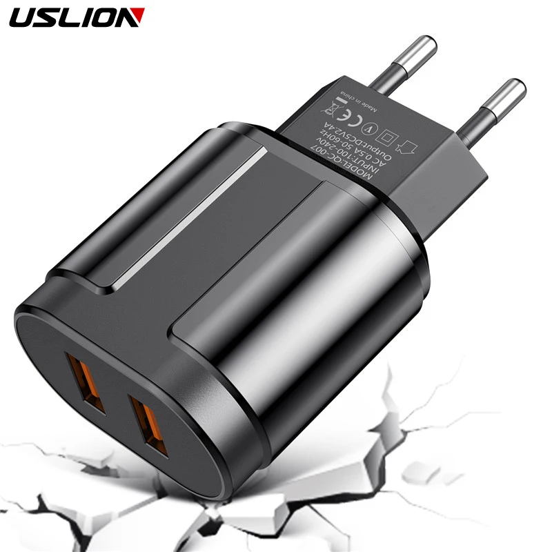 USLION EU/US вилка 2.4A макс. двойной USB адаптер для быстрой зарядки настенное