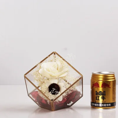 D glod with flower Геометрический стеклянный парник домашнего интерьера Креативные украшения гостиной украшения Посуда Ваза сухой микро пейзаж - Цвет: D glod with flower