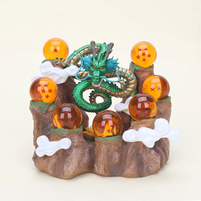 

Dragon Ball Z Shenron Shenlong Green metallic gold dragon dbz Model Toy PVC Figure Mountain base Resin ball scene decration gift