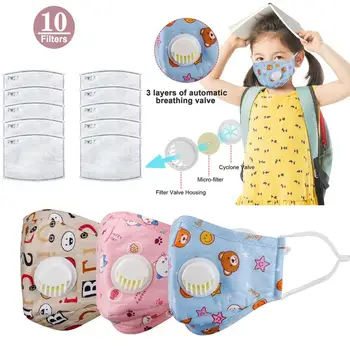 

Washable Mask for kids with 10 Filters Activated Carbon PM25 Anti-smog Anti-Dust Adjustable Reusable Breathing Valves Mask