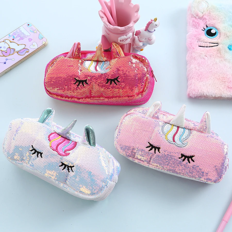 

Sequin Unicorn Cosmetic Case Embroidery Makeup Brush Organizer Cute Unicorn Pencil Case Student Pen Bag Women Travel Make Up Bag
