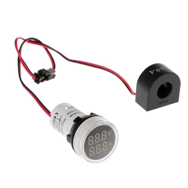 22 мм AC50-500V 0-100A цифровой светодиодный вольтметр измеритель напряжения индикатор пилотный светильник Амперметр тестер тока 2 в 1 с CT - Цвет: Белый