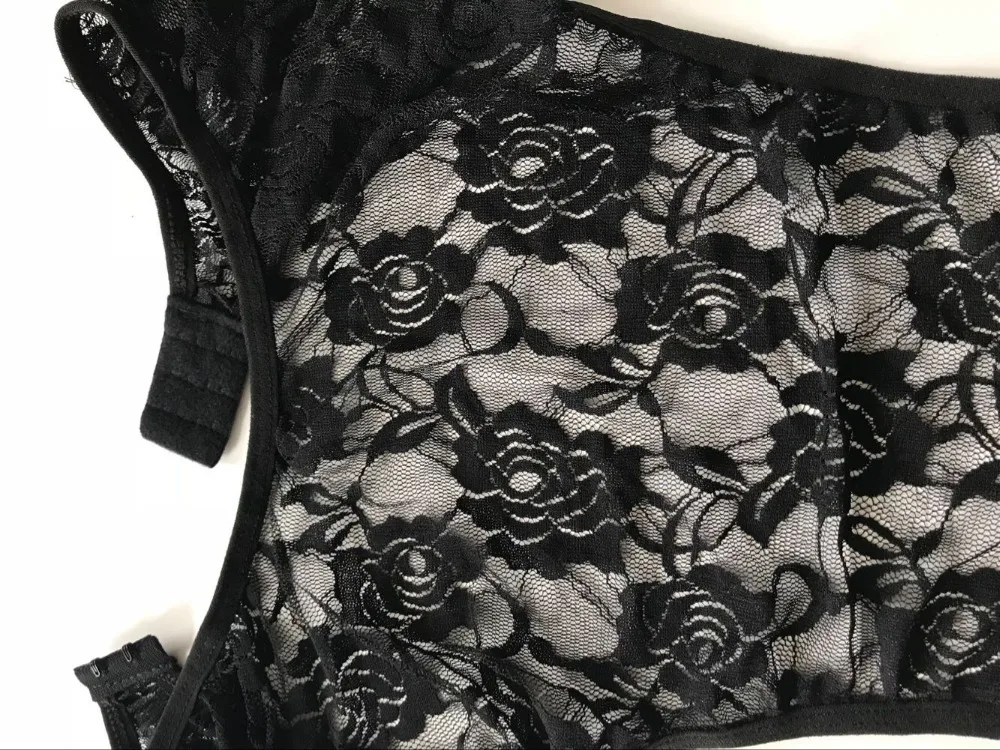 Сексуальное кружевное нижнее белье комбинация с открытой спиной длинным рукавом