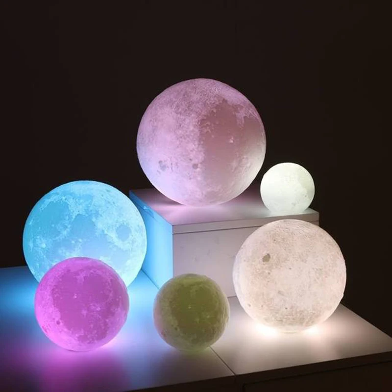 3D Print Rechargeable Moon Lamps LED Night Light  3Color Tap Control Lights 16 Colors Change Remote Touch Switch Moon Light Gift