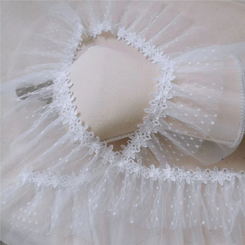 

1M Pleated Dot Lace Fabric 12CM Double-deck Material Supplies Ribbon Sewing Trim For Curtain Sofa Bed Cover Skirt Hem dentelle