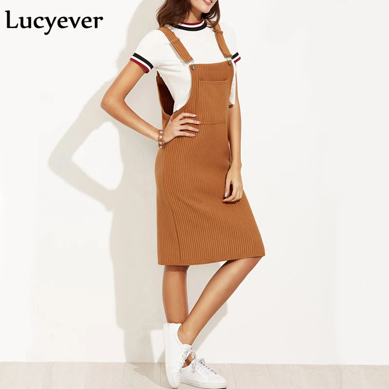 Lucyever, винтажное, эластичное, женское, миди платье, весна, осень, ремень, подтяжки, женское платье, повседневное, с карманами, черное, без рукавов, Vestido