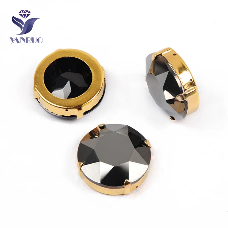 Yanruo 1201 круглая нашивная СТРАЗА стеклянные поделки камни и кристаллы Точка назад большие стразы для украшения - Цвет: Jet Hematite
