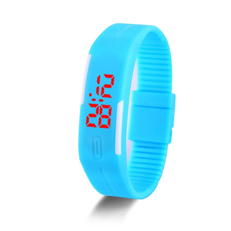 Light blue Новые цифровые светодиодные часы конфетная цветная силиконовая резина с сенсорным экраном цифровые часы для женщин и мужчин детский браслет спортивные наручные часы - Цвет: Light blue