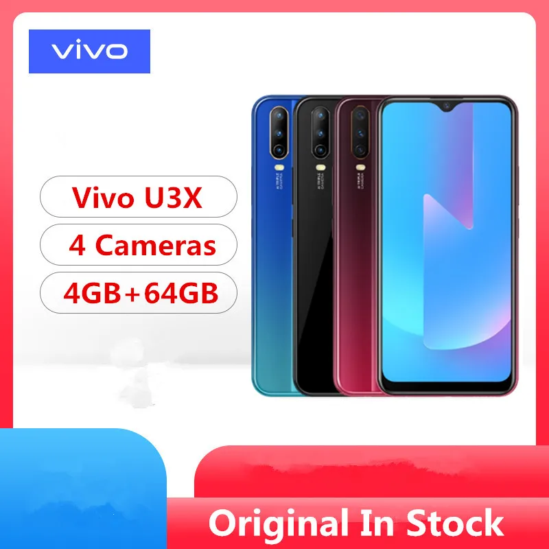 Vivo U3X 4G LTE мобильный телефон Восьмиядерный Android 9,0 6,3" ips 1540X720 4 Гб ram 64 Гб rom 5000 мАч 18 Вт Быстрая зарядка Face ID