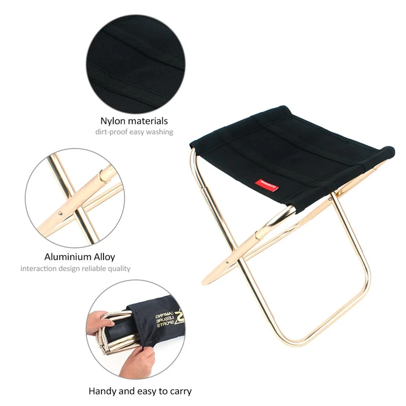 Portable Folding Camping Chair Foldable Stool Black Small Aluminum Oxford Seat Outdoor for Fishing hiking Travel Garden BBQ