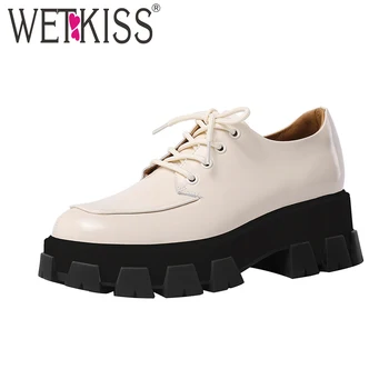 

wetkiss Foam Sole Flats Platform Shoes Rubber Light Skid Proof Shoes Lace Up Shoes Leather School Style Girls Shoes