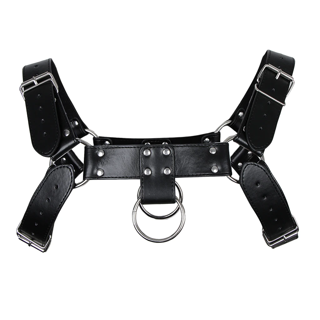 Men Leather Shoulder Chest Harness Adjustable O Rings Buckle Straps