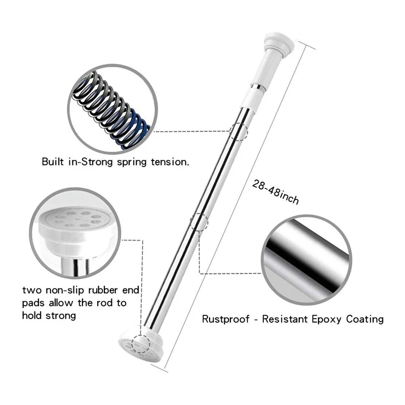 Натяжной стержень от 28 до 48 дюймов-нержавеющая сталь 1 дюйм круглые душевые натяжные стержни Натяжной карниз Пружинные натяжные стержни Adjustabl