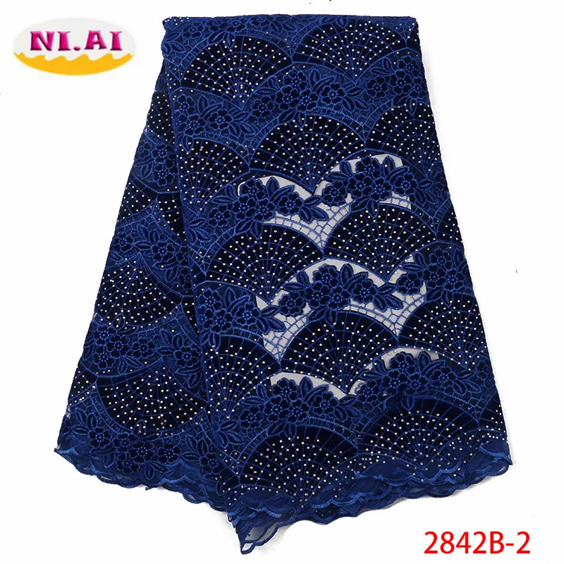 

NIAI New Arrival African Lace Fabrics Nigerian Tulle Mesh Lace Fabrics For Wedding Velvet Lace Fabrics With Stones XY2842B-2