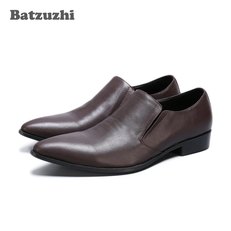 

Batzuzhi Handmade Men Shoes Pointed Toe Genuine Leather Business Shoes Slip-on Leather Dress Shoes Zapatos Hombre, Big Sizes 46