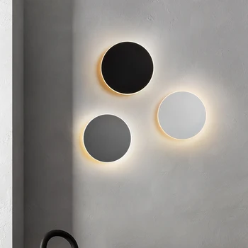 

Nordic net red bedside lamp bedroom aisle stair wall Nightlight modern simple LED round three color wall lamp