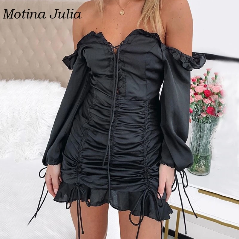 Motina Julia сексуальное платье 2019 черного цвета женское мини-платье с оборками